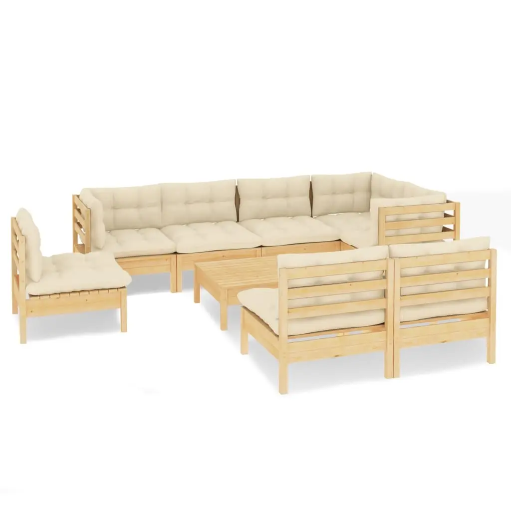9 Piece Garden Lounge Set with Cream Cushions Solid Pinewood 3096472 - Furniture