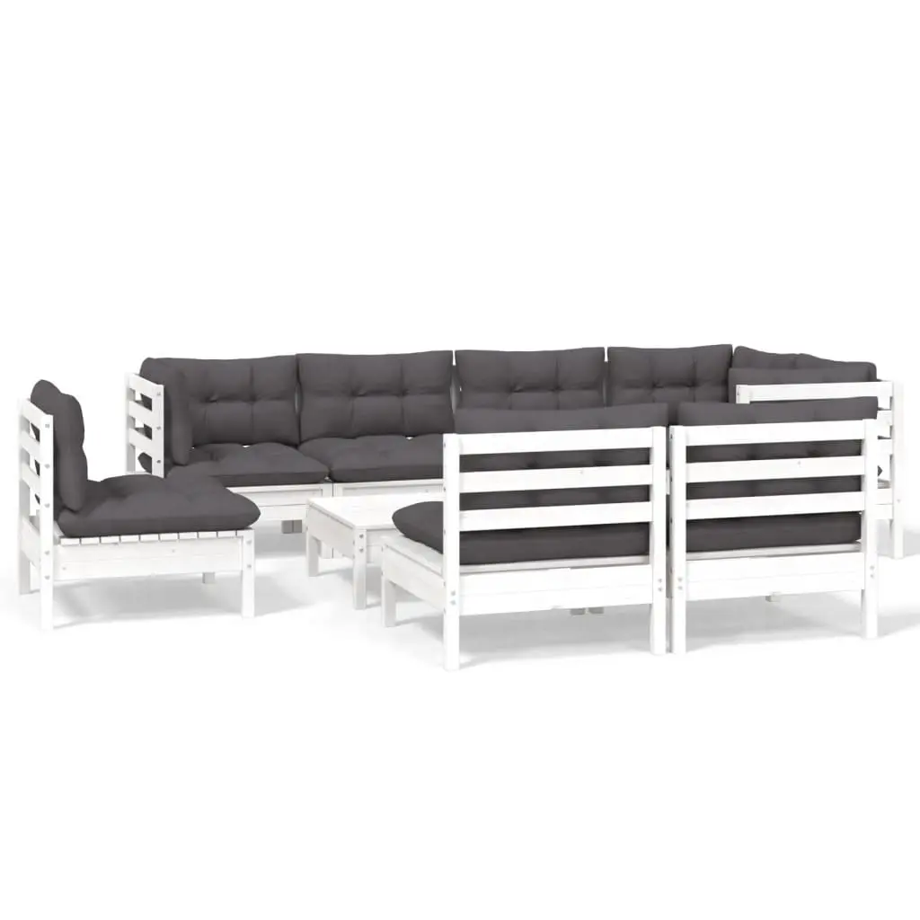 9 Piece Garden Lounge Set with Cushions White Solid Pinewood 3096473 - Furniture