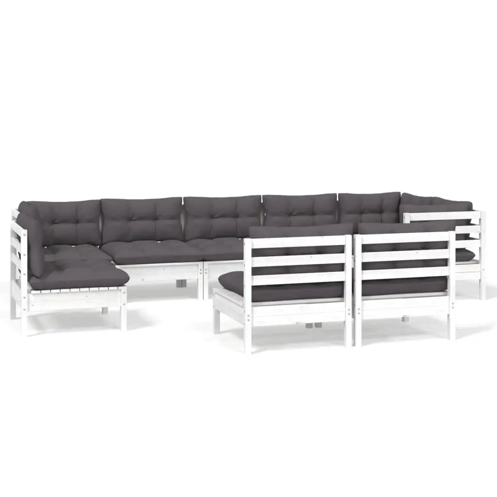 9 Piece Garden Lounge Set with Cushions White Solid Pinewood 3096479 - Furniture