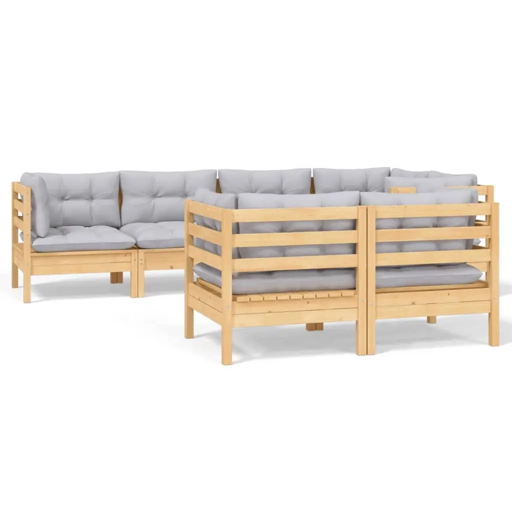 7 Piece Garden Lounge Set with Grey Cushions Solid Pinewood 3096489 - Furniture