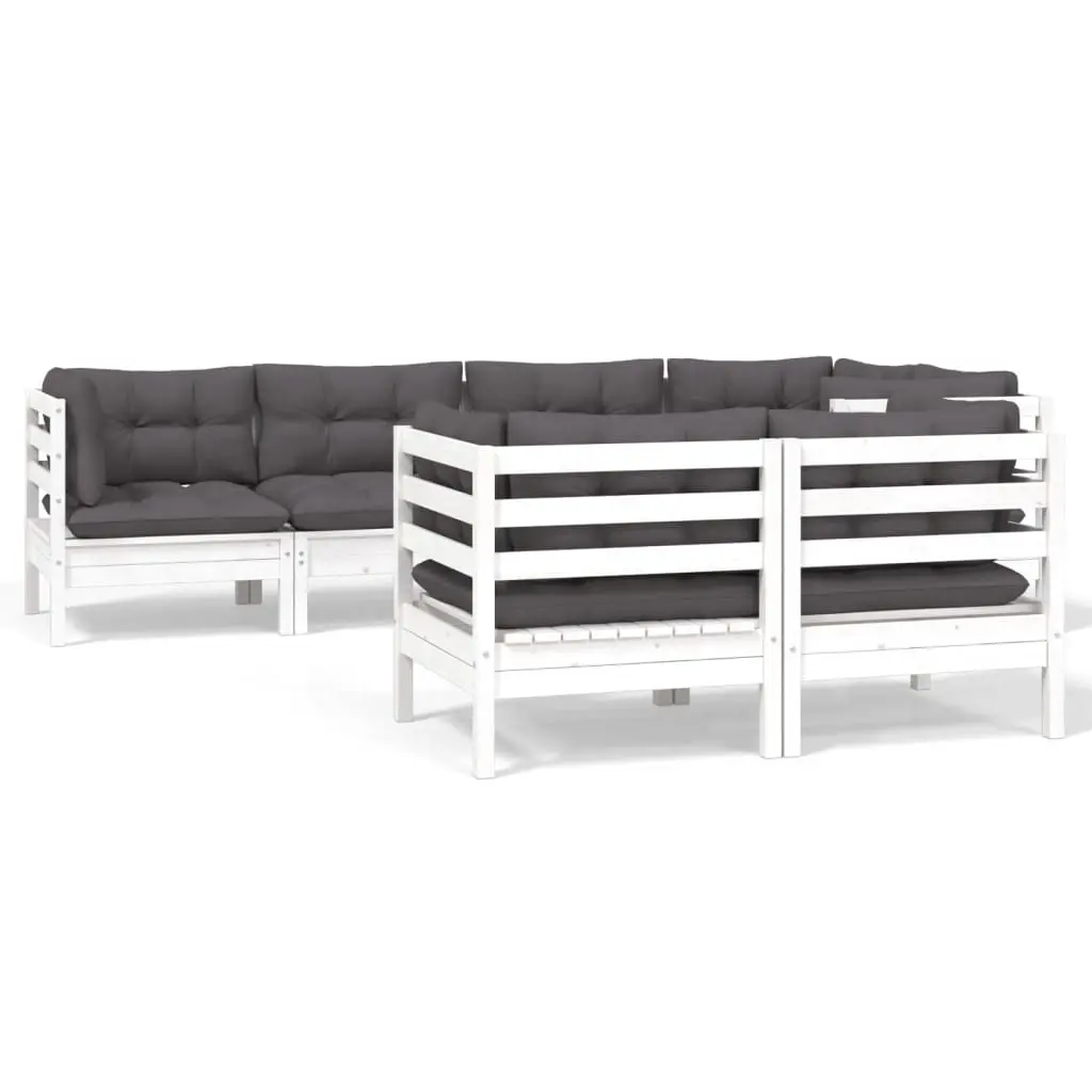 7 Piece Garden Lounge Set with Cushions White Solid Pinewood 3096491 - Furniture