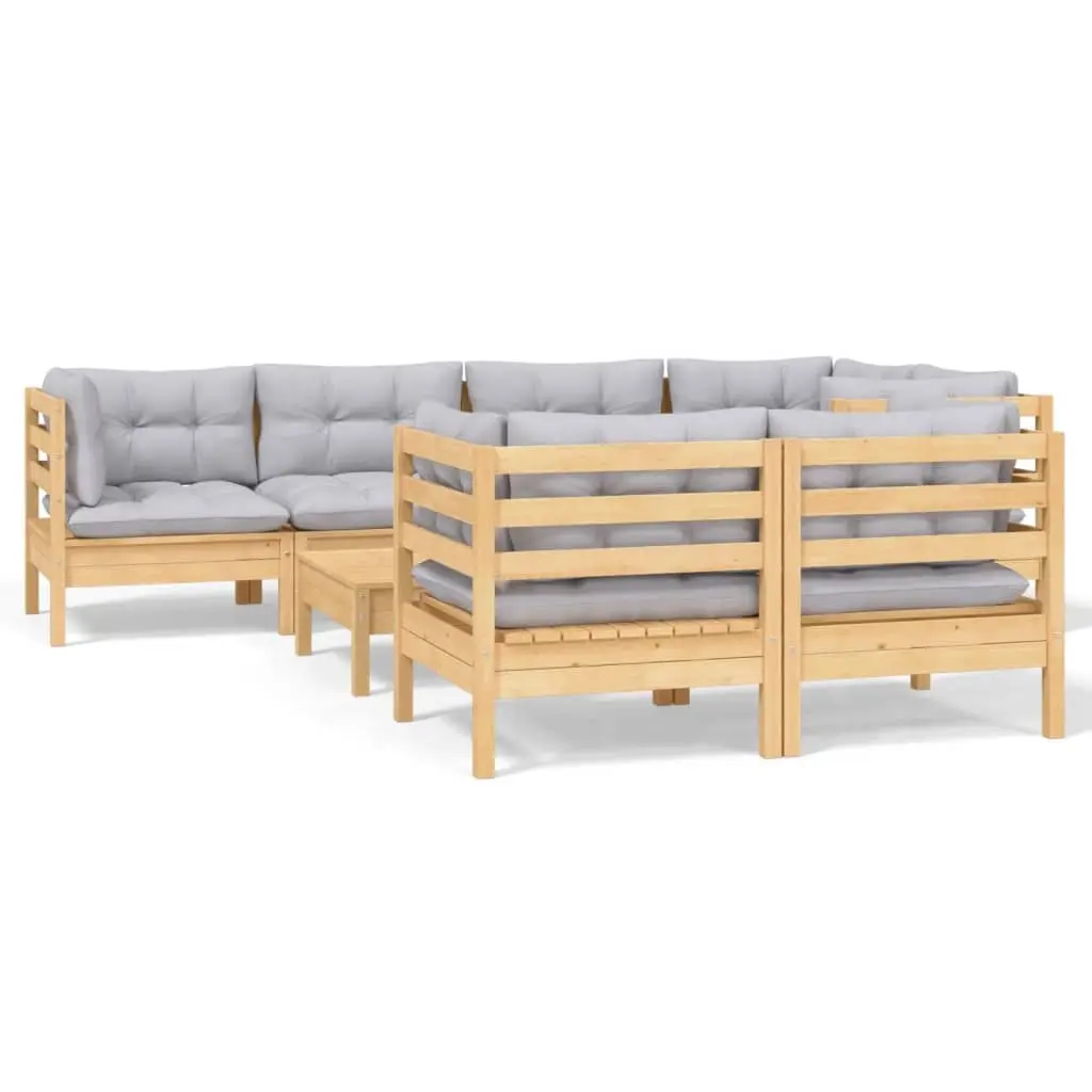 8 Piece Garden Lounge Set with Grey Cushions Solid Pinewood 3096495 - Furniture