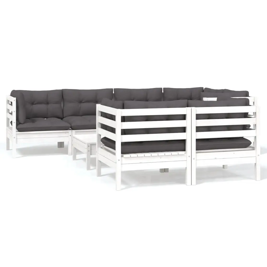 8 Piece Garden Lounge Set with Cushions White Solid Pinewood 3096497 - Furniture