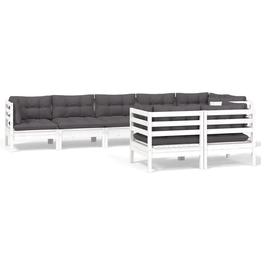 8 Piece Garden Lounge Set with Cushions White Solid Pinewood 3096503 - Furniture