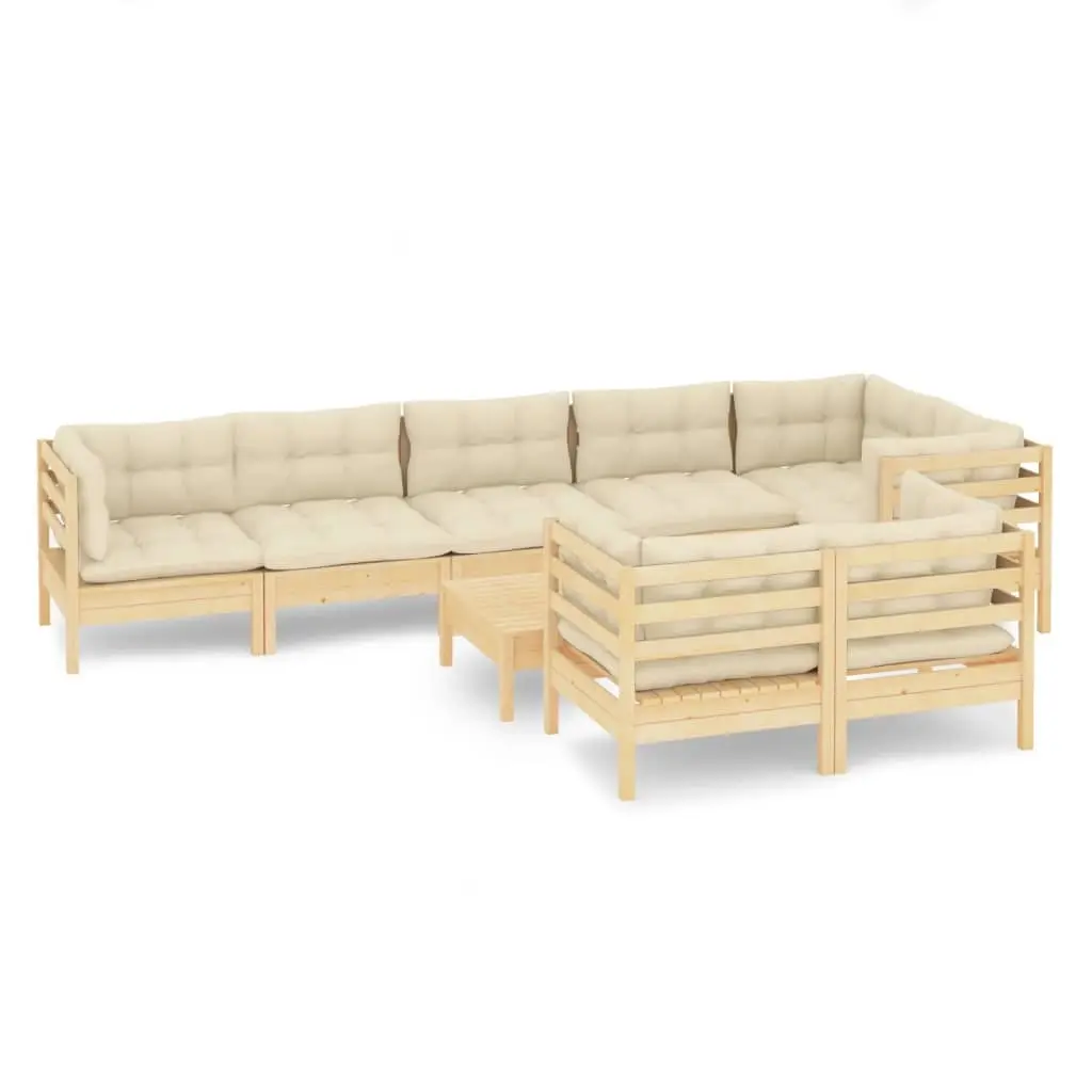 9 Piece Garden Lounge Set with Cream Cushions Solid Pinewood 3096508 - Furniture