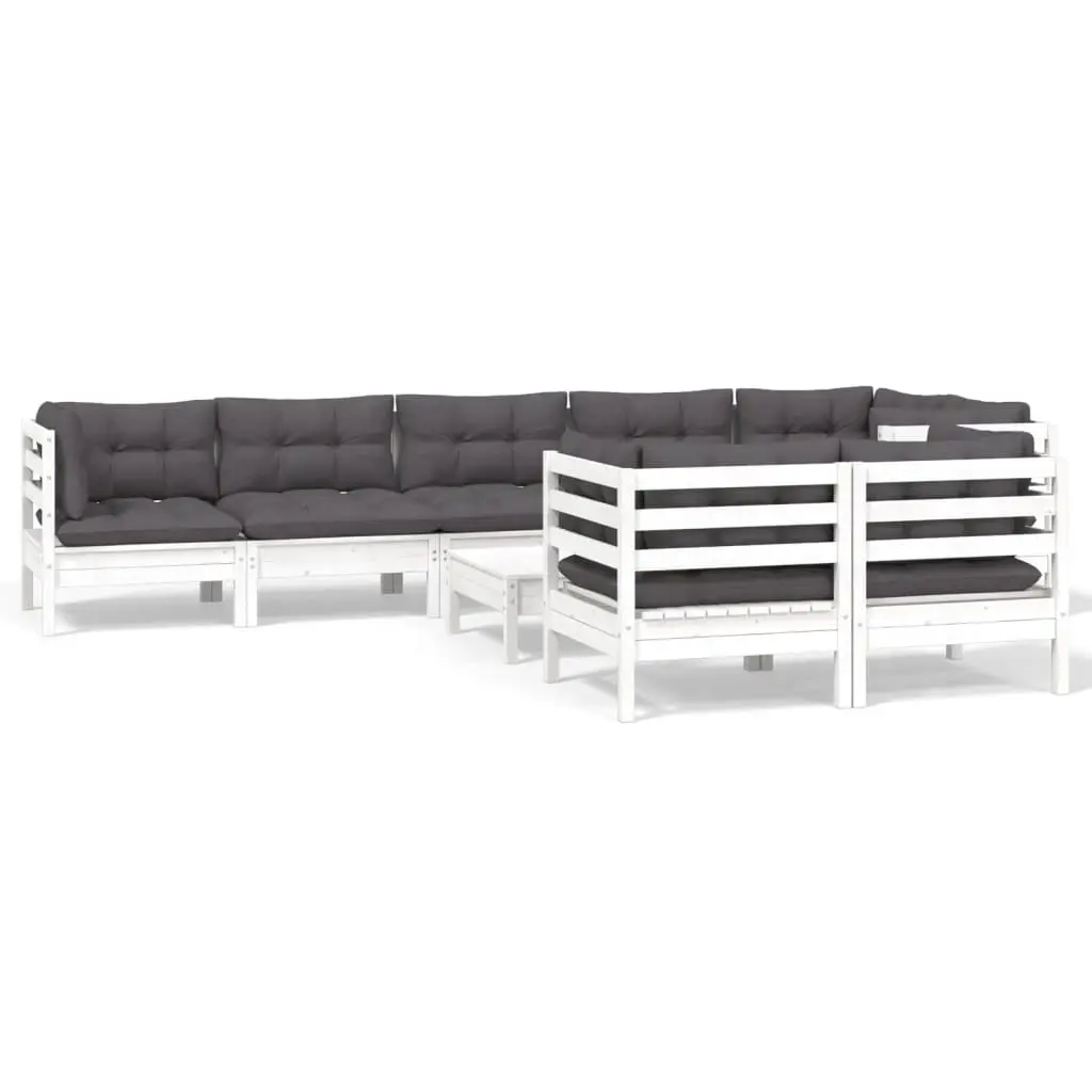 9 Piece Garden Lounge Set with Cushions White Solid Pinewood 3096509 - Furniture