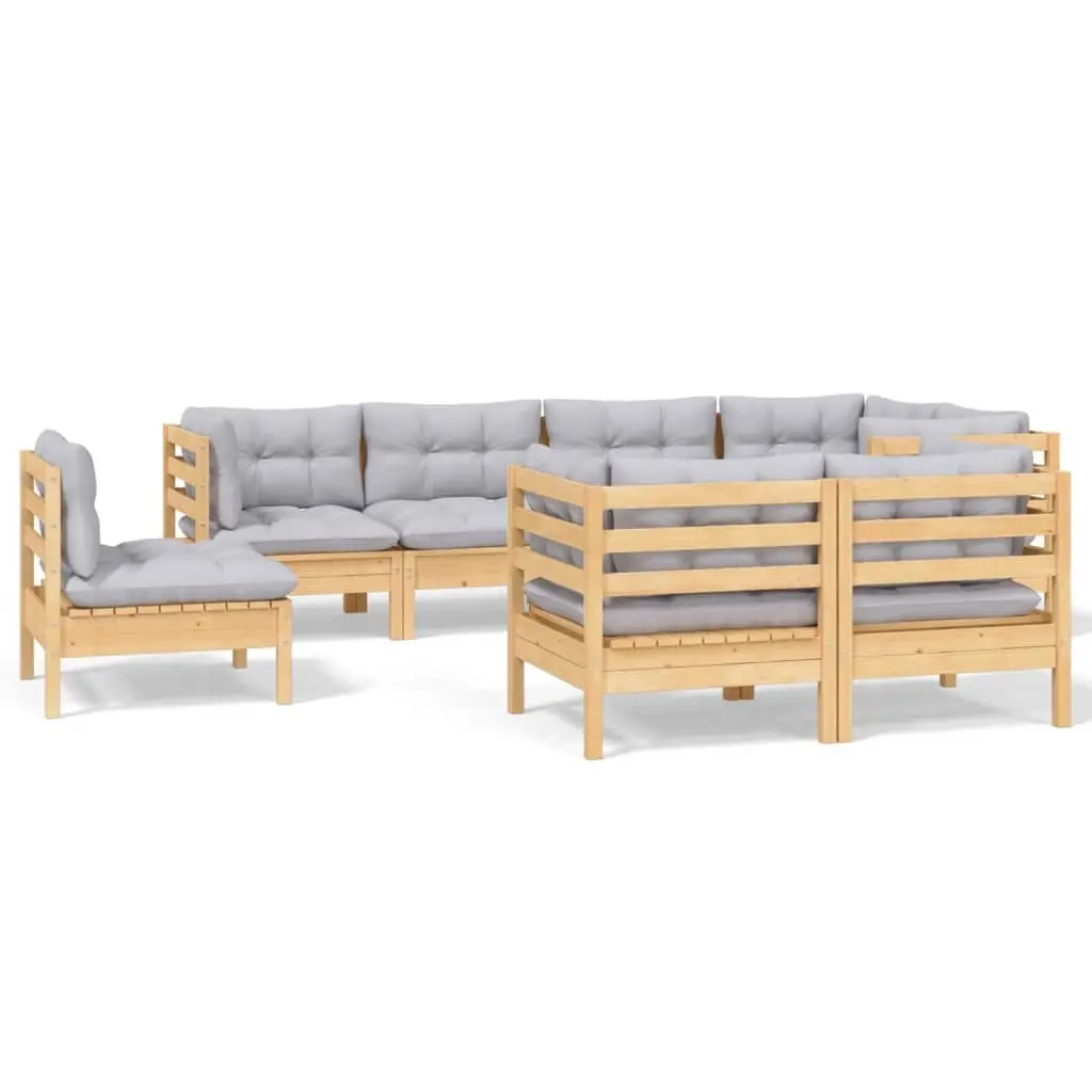 8 Piece Garden Lounge Set with Grey Cushions Solid Pinewood 3096513 - Furniture