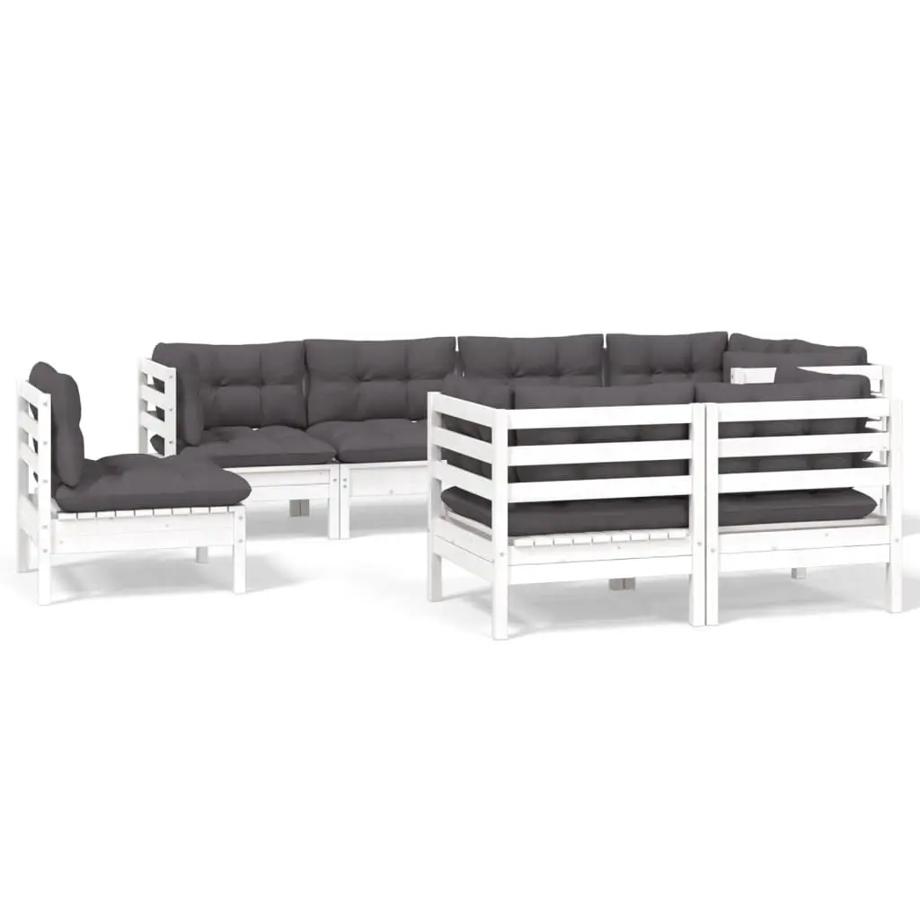 8 Piece Garden Lounge Set with Cushions White Solid Pinewood 3096515 - Furniture