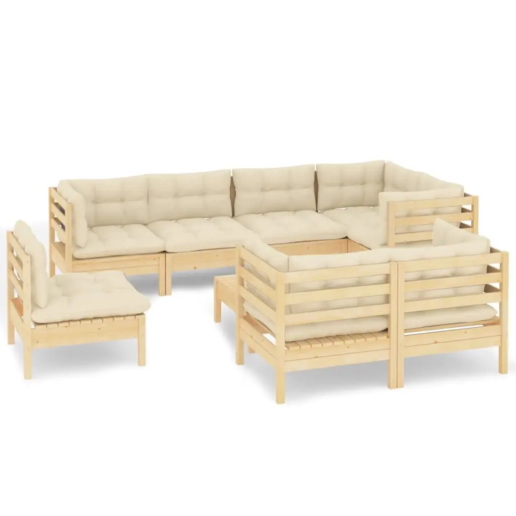 9 Piece Garden Lounge Set with Cream Cushions Solid Pinewood 3096520 - Furniture