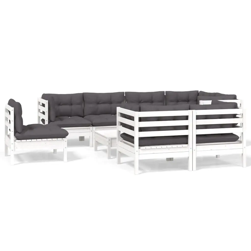 9 Piece Garden Lounge Set with Cushions White Solid Pinewood 3096521 - Furniture