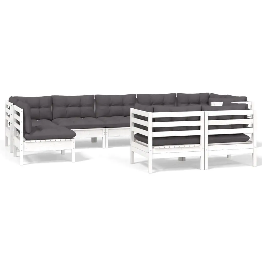 9 Piece Garden Lounge Set with Cushions White Solid Pinewood 3096527 - Furniture