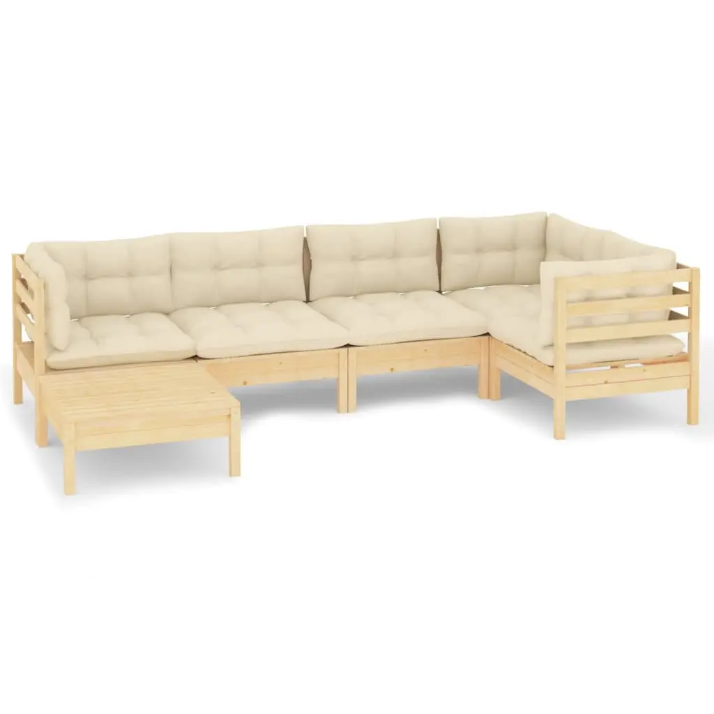 6 Piece Garden Lounge Set with Cream Cushions Solid Pinewood 3096538 - Furniture