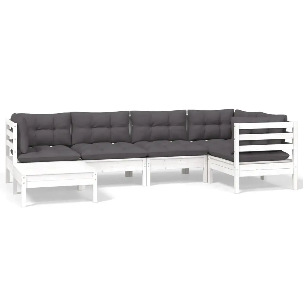 6 Piece Garden Lounge Set with Cushions White Solid Pinewood 3096539 - Furniture