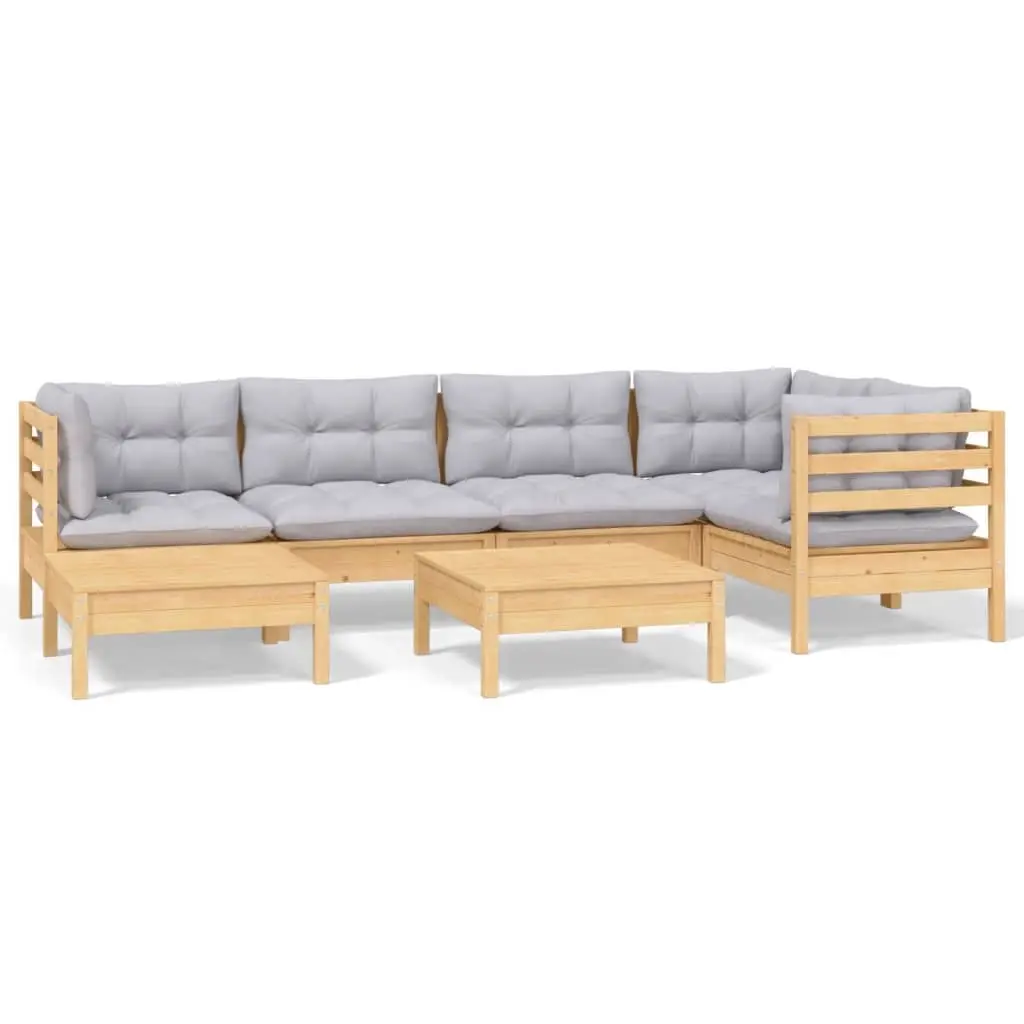 7 Piece Garden Lounge Set with Grey Cushions Solid Pinewood 3096543 - Furniture
