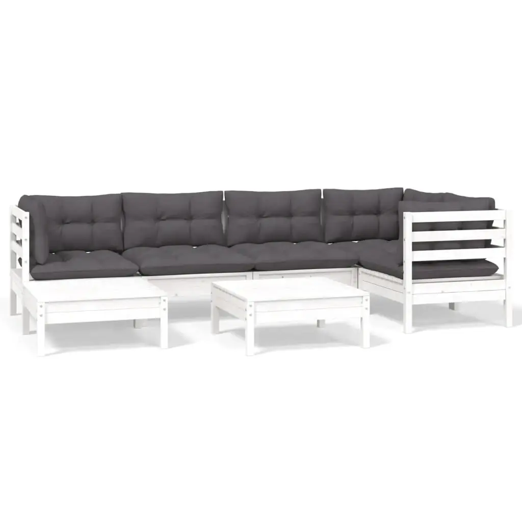 7 Piece Garden Lounge Set with Cushions White Solid Pinewood 3096545 - Furniture