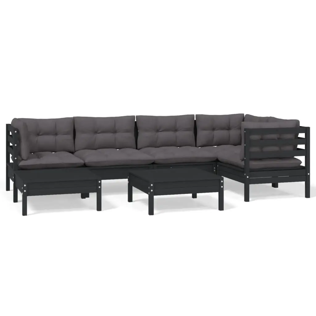 7 Piece Garden Lounge Set with Cushions Black Solid Pinewood 3096548 - Furniture