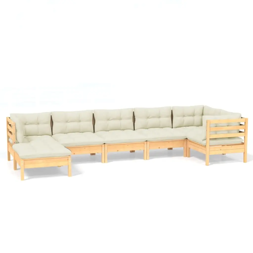 7 Piece Garden Lounge Set with Cream Cushions Solid Pinewood 3096550 - Furniture