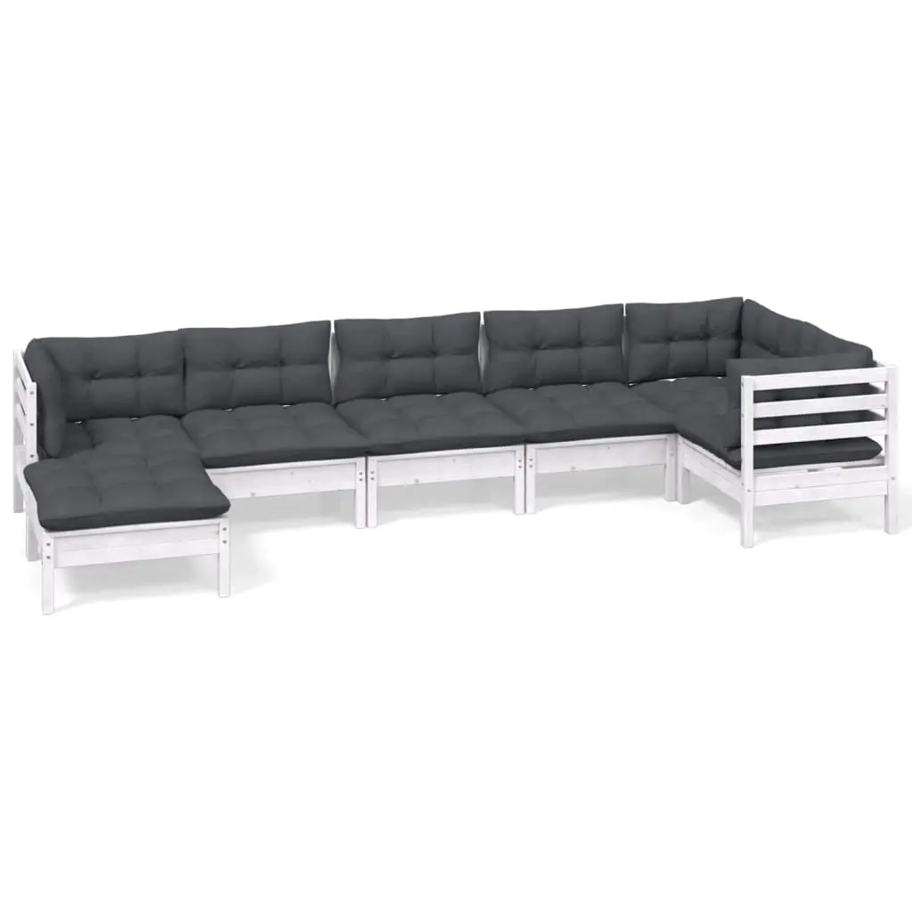 7 Piece Garden Lounge Set with Cushions White Solid Pinewood 3096551 - Furniture