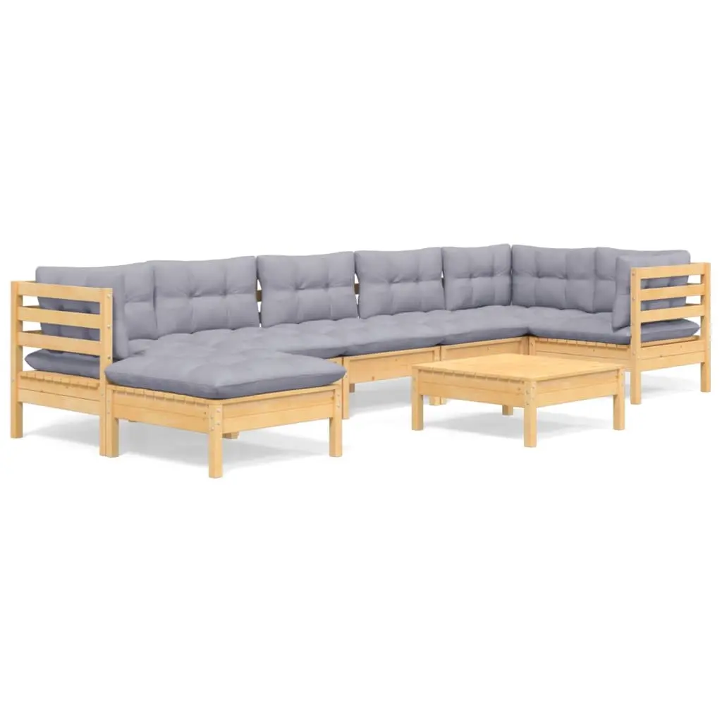 8 Piece Garden Lounge Set with Grey Cushions Solid Pinewood 3096555 - Furniture