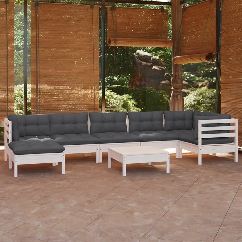 8 Piece Garden Lounge Set with Cushions White Solid Pinewood 3096557 - Furniture