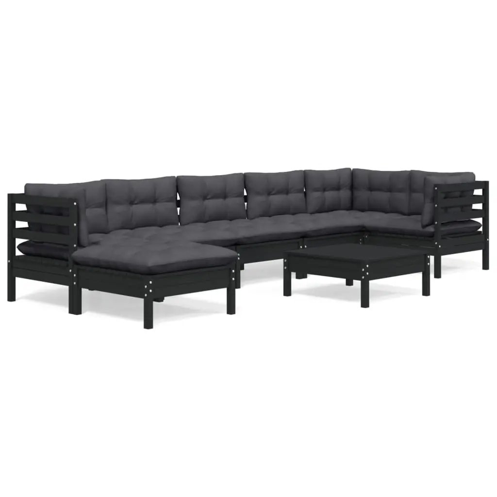 8 Piece Garden Lounge Set with Cushions Black Solid Pinewood 3096560 - Furniture
