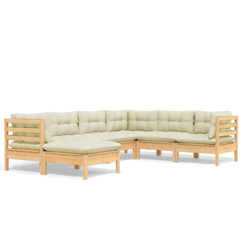 7 Piece Garden Lounge Set with Cream Cushions Solid Pinewood 3096562 - Furniture