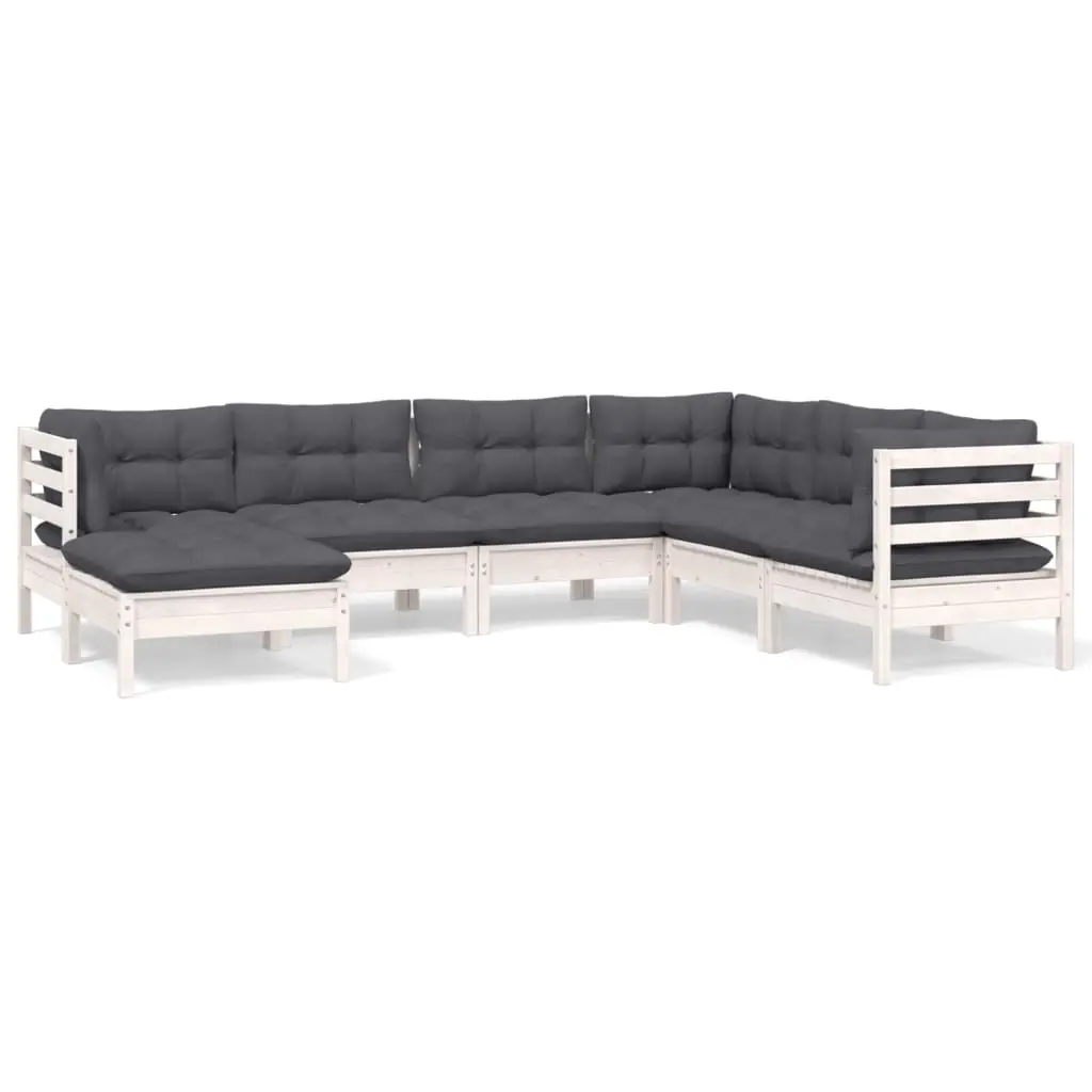 7 Piece Garden Lounge Set with Cushions White Solid Pinewood 3096563 - Furniture
