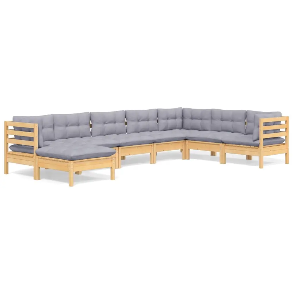 8 Piece Garden Lounge Set with Grey Cushions Solid Pinewood 3096658 - Furniture
