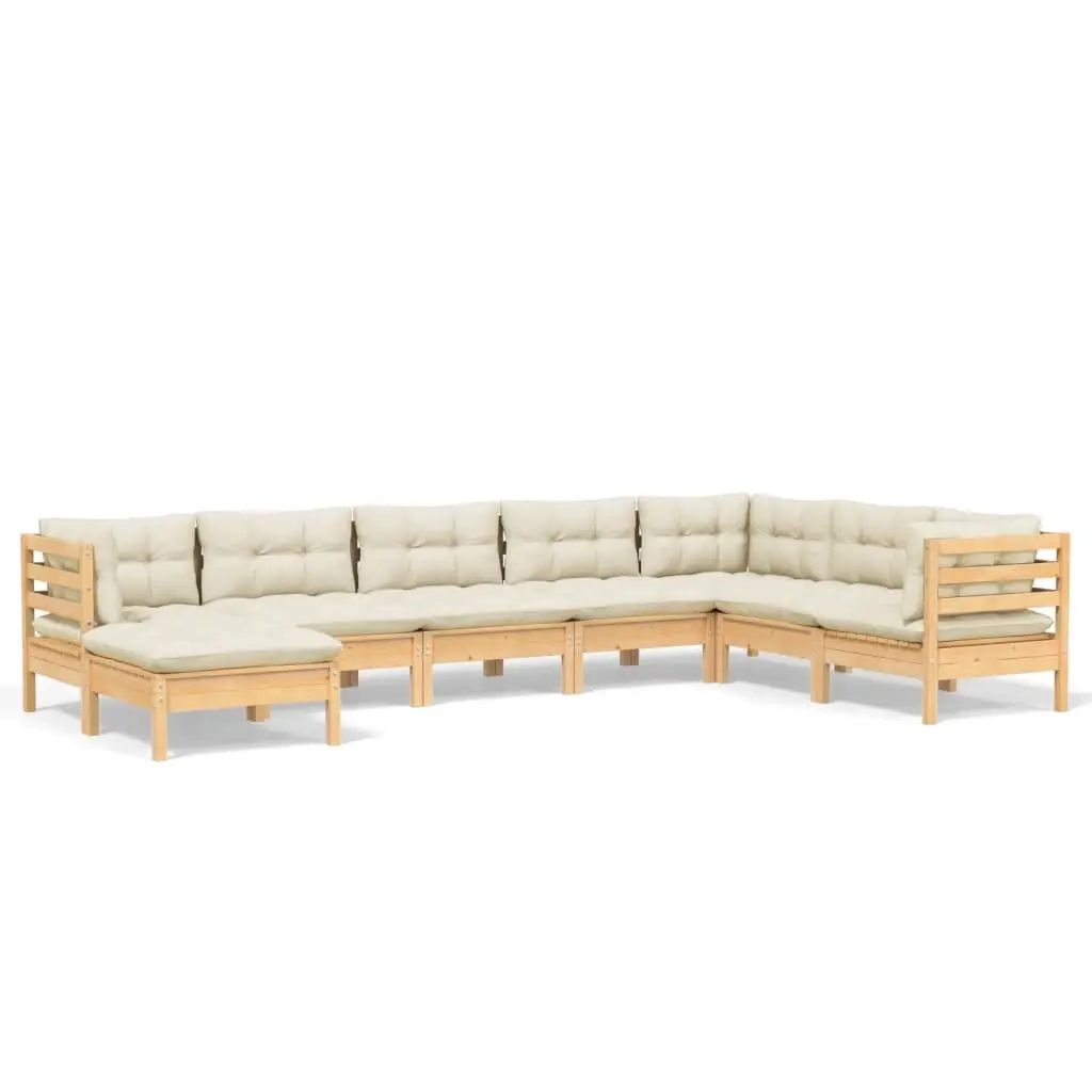 8 Piece Garden Lounge Set with Cream Cushions Solid Pinewood 3096659 - Furniture