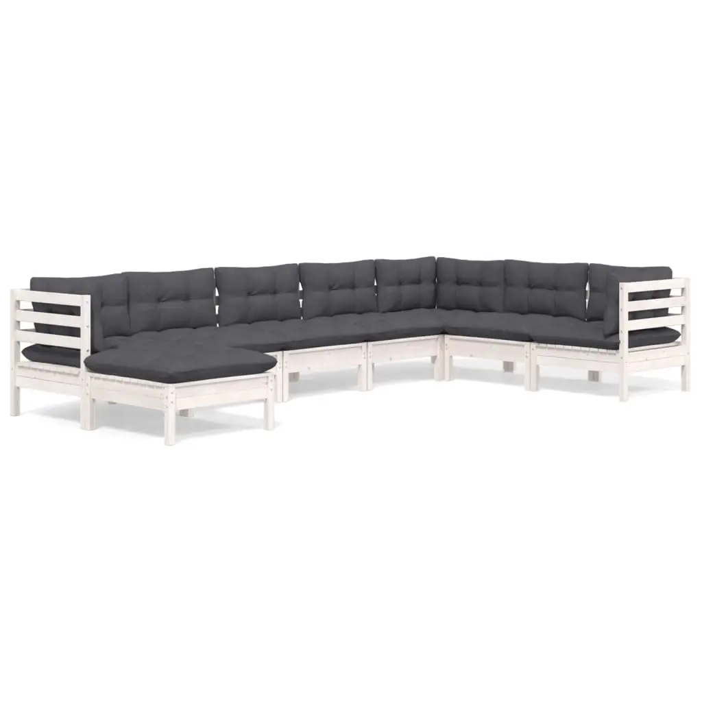 8 Piece Garden Lounge Set with Cushions White Solid Pinewood 3096660 - Furniture