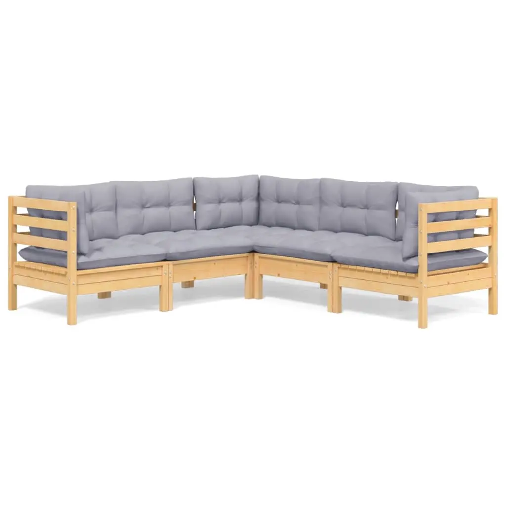 5 Piece Garden Lounge Set with Grey Cushions Solid Pinewood 3096670 - Furniture