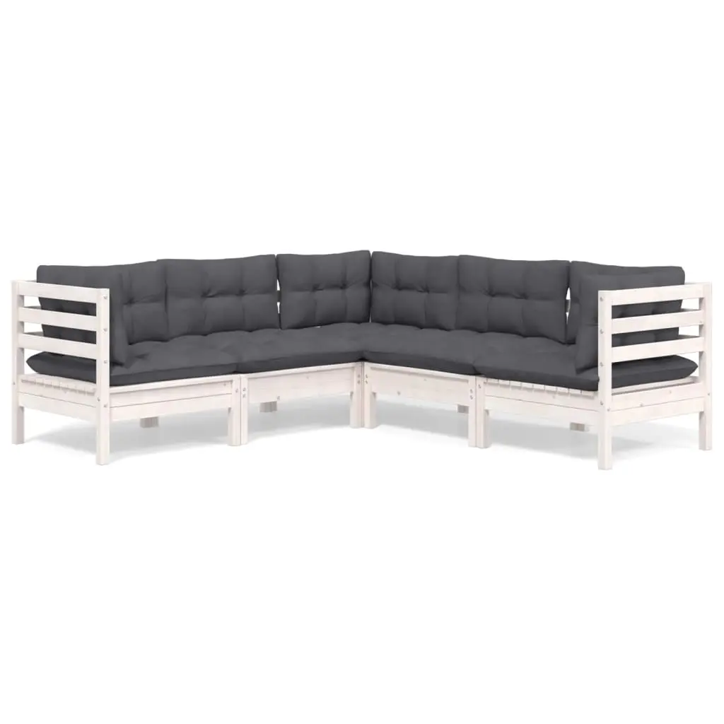 5 Piece Garden Lounge Set with Cushions White Solid Pinewood 3096672 - Furniture