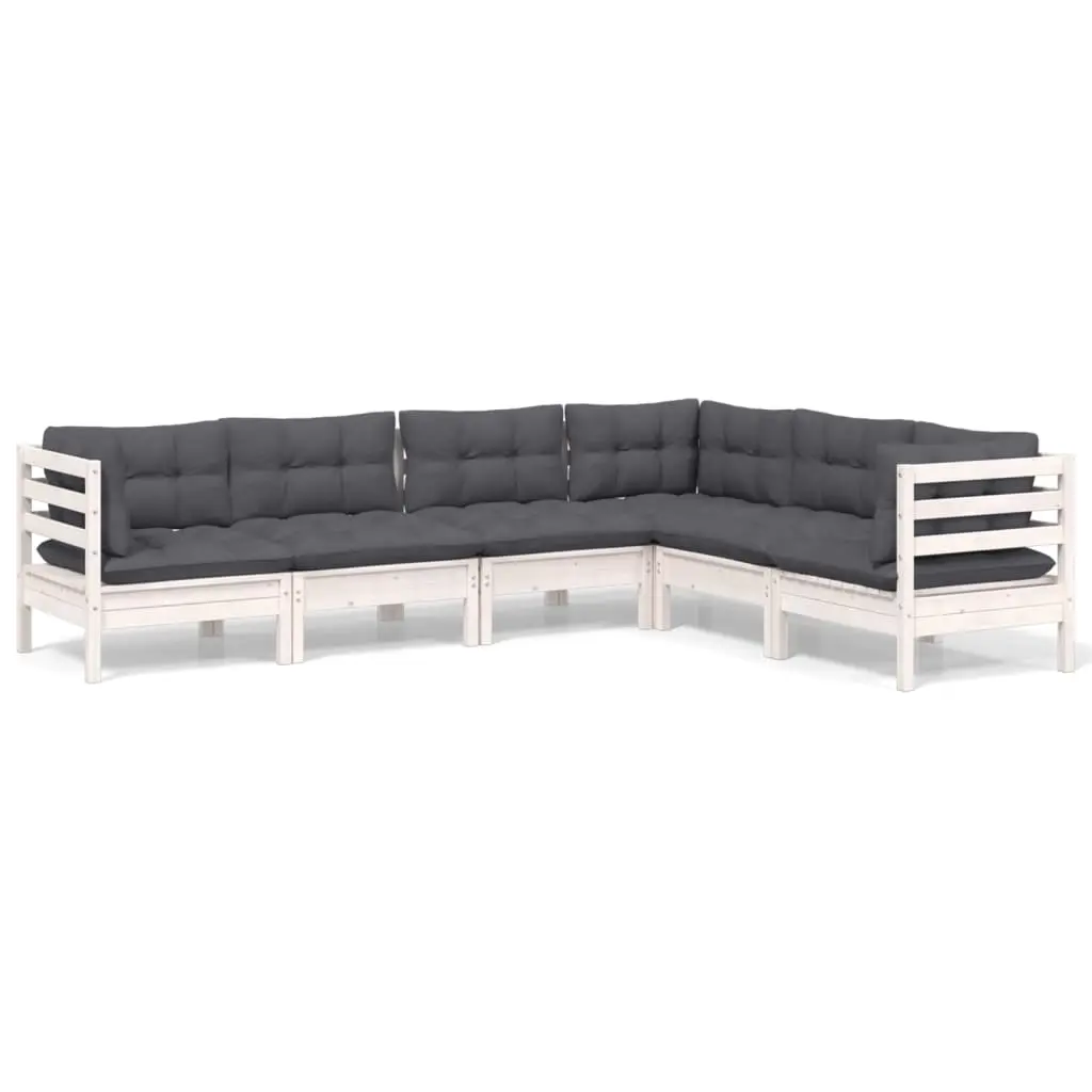 6 Piece Garden Lounge Set with Cushions White Solid Pinewood 3096684 - Furniture