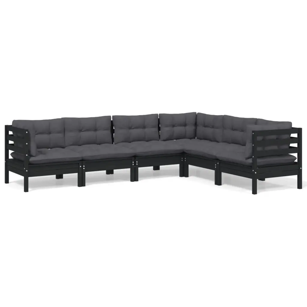 6 Piece Garden Lounge Set with Cushions Black Solid Pinewood 3096687 - Furniture
