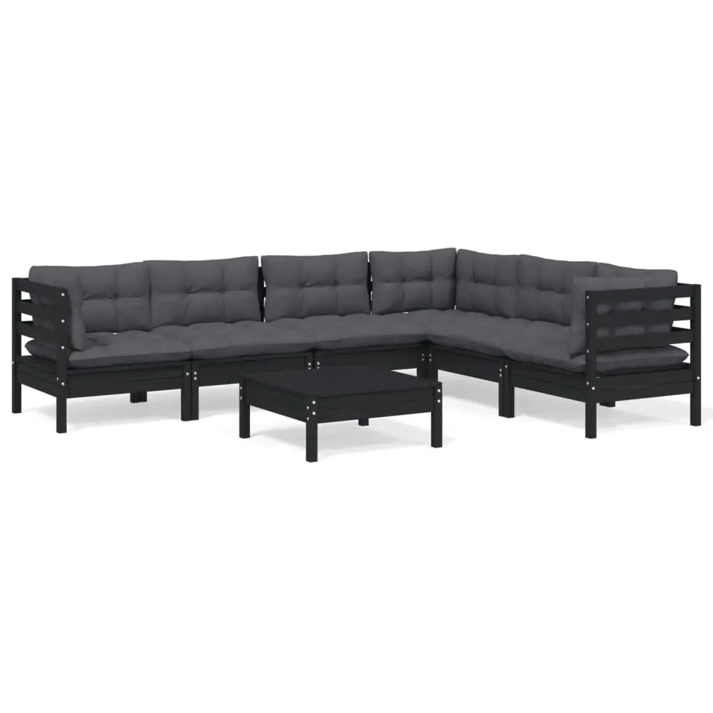 7 Piece Garden Lounge Set with Cushions Black Solid Pinewood 3096693 - Furniture