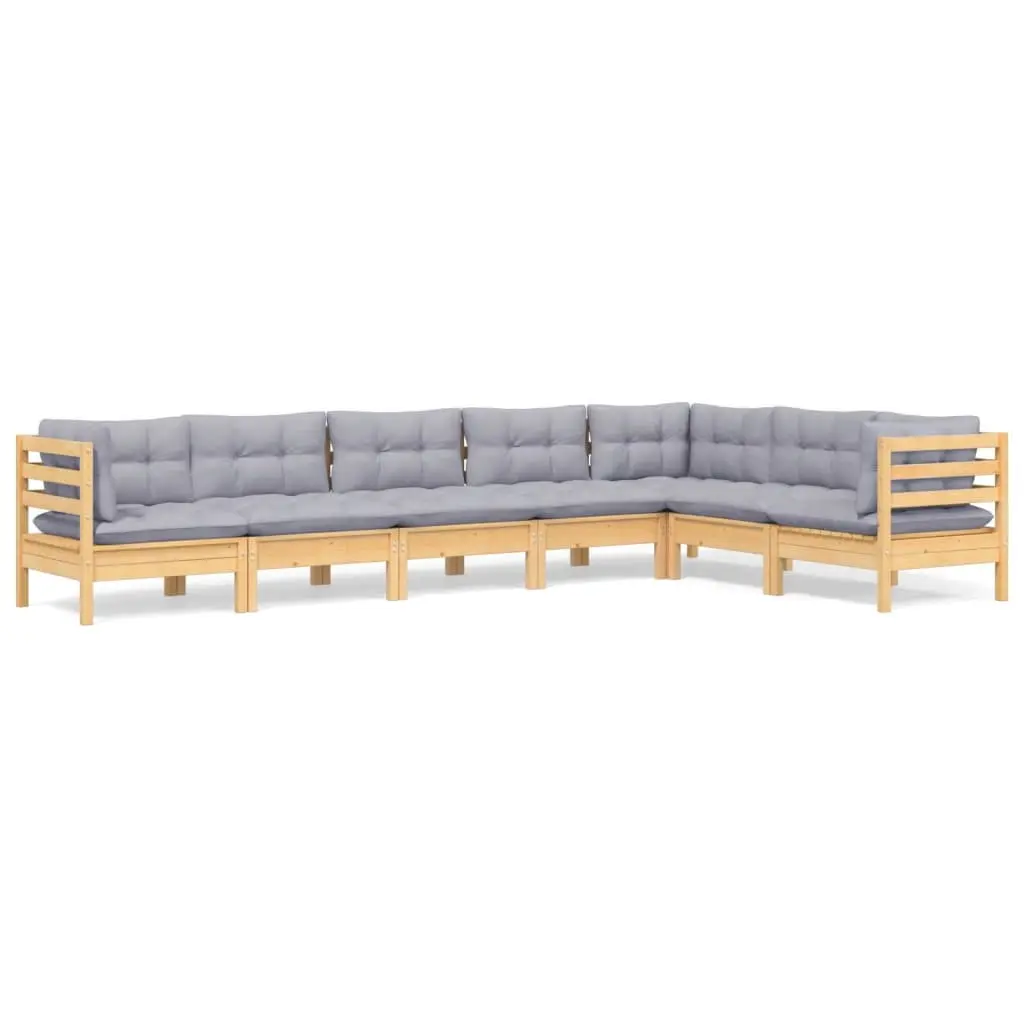 7 Piece Garden Lounge Set with Grey Cushions Solid Pinewood 3096694 - Furniture
