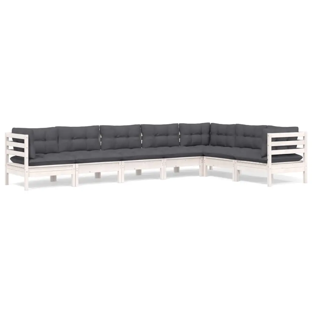 7 Piece Garden Lounge Set with Cushions White Solid Pinewood 3096696 - Furniture