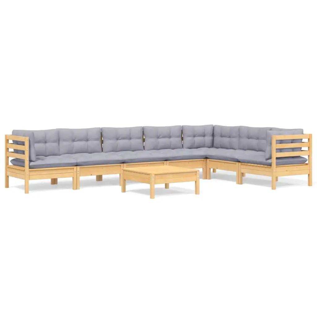 8 Piece Garden Lounge Set with Grey Cushions Solid Pinewood 3096700 - Furniture