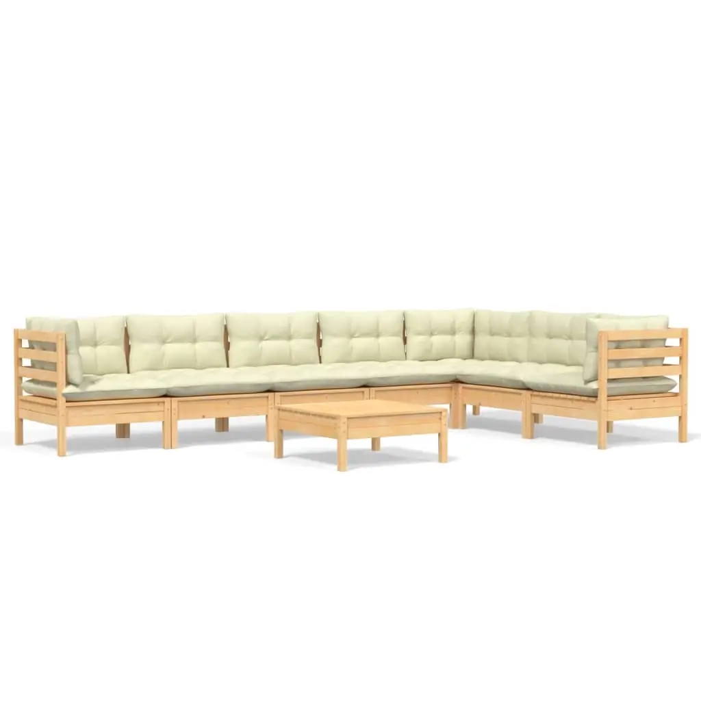8 Piece Garden Lounge Set with Cream Cushions Solid Pinewood 3096701 - Furniture