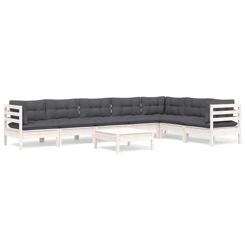 8 Piece Garden Lounge Set with Cushions White Solid Pinewood 3096702 - Furniture