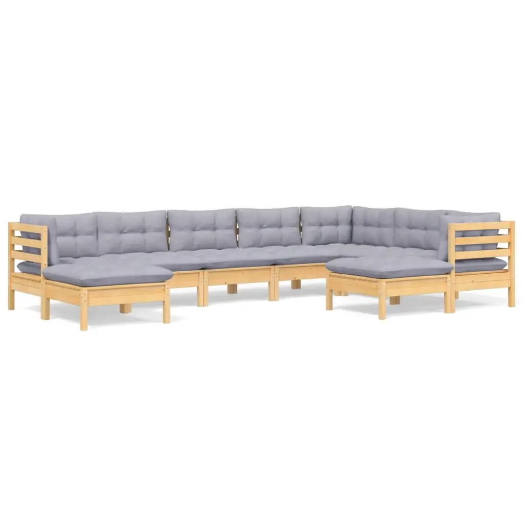 9 Piece Garden Lounge Set with Grey Cushions Solid Pinewood 3096706 - Furniture