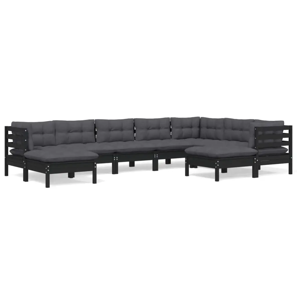 9 Piece Garden Lounge Set with Cushions Black Solid Pinewood 3096711 - Furniture