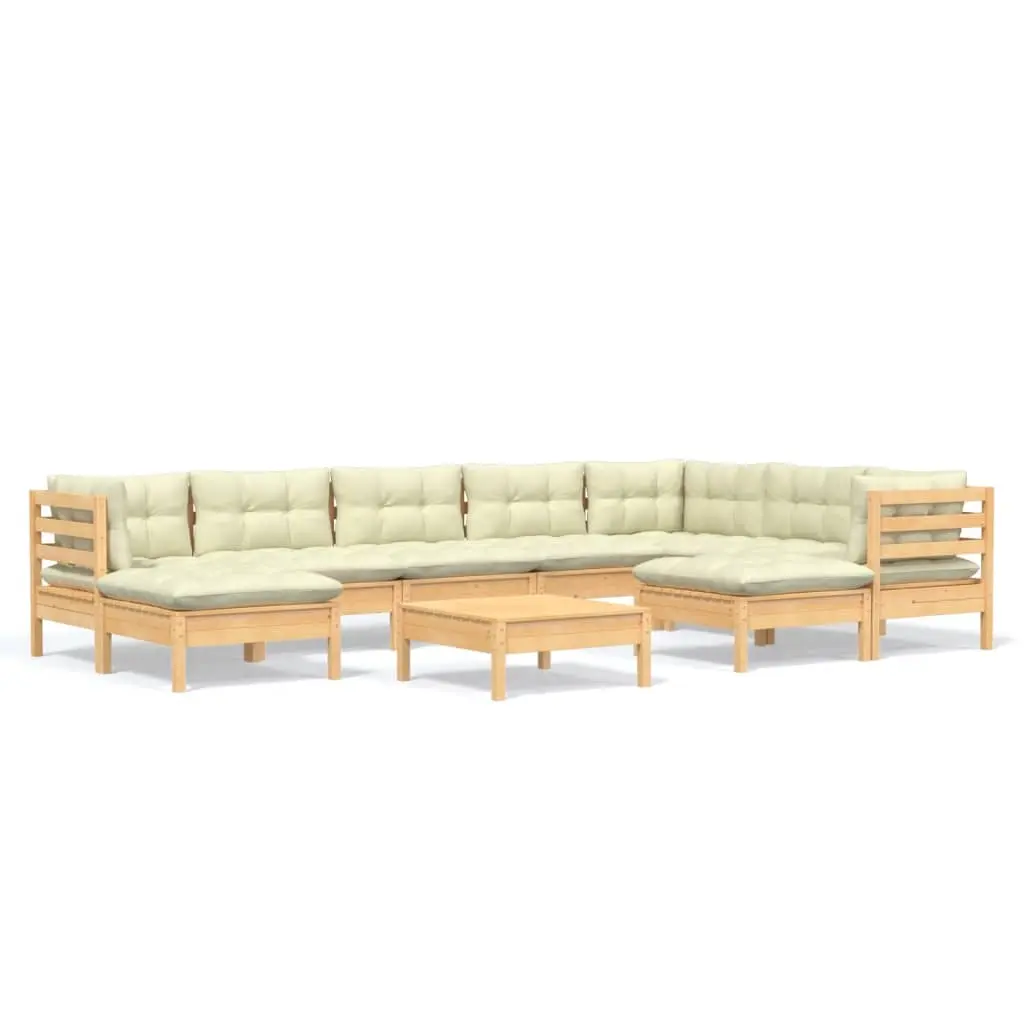 10 Piece Garden Lounge Set with Cream Cushions Solid Pinewood 3096713 - Furniture
