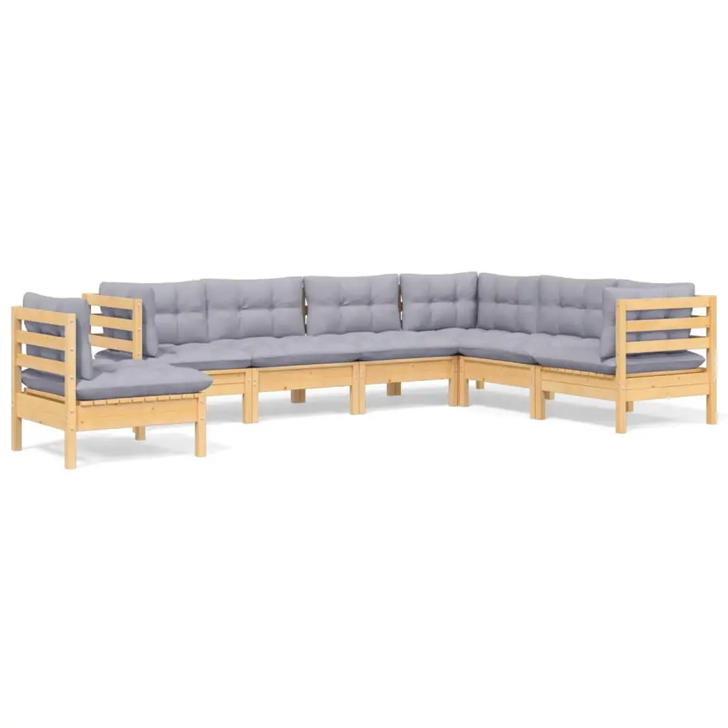 7 Piece Garden Lounge Set with Grey Cushions Solid Pinewood 3096718 - Furniture