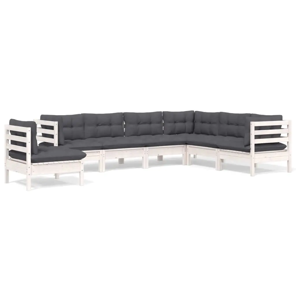 7 Piece Garden Lounge Set with Cushions White Solid Pinewood 3096720 - Furniture