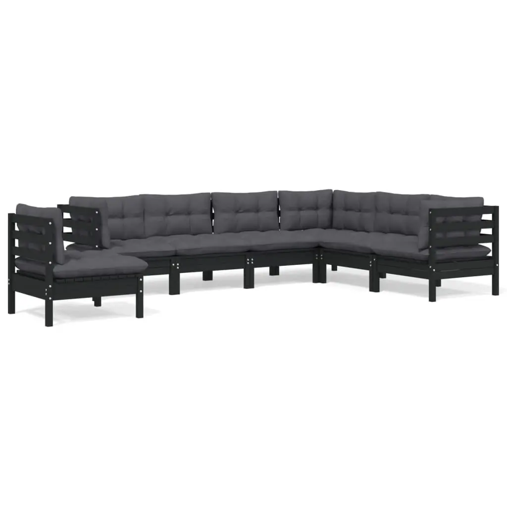 7 Piece Garden Lounge Set with Cushions Black Solid Pinewood 3096723 - Furniture
