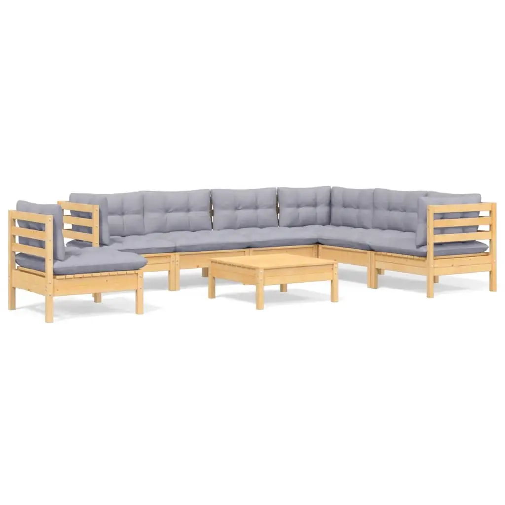 8 Piece Garden Lounge Set with Grey Cushions Solid Pinewood 3096724 - Furniture