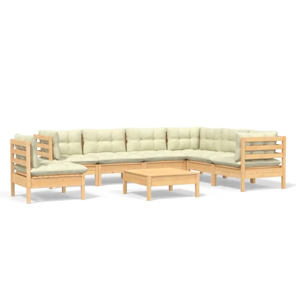 8 Piece Garden Lounge Set with Cream Cushions Solid Pinewood 3096725 - Furniture