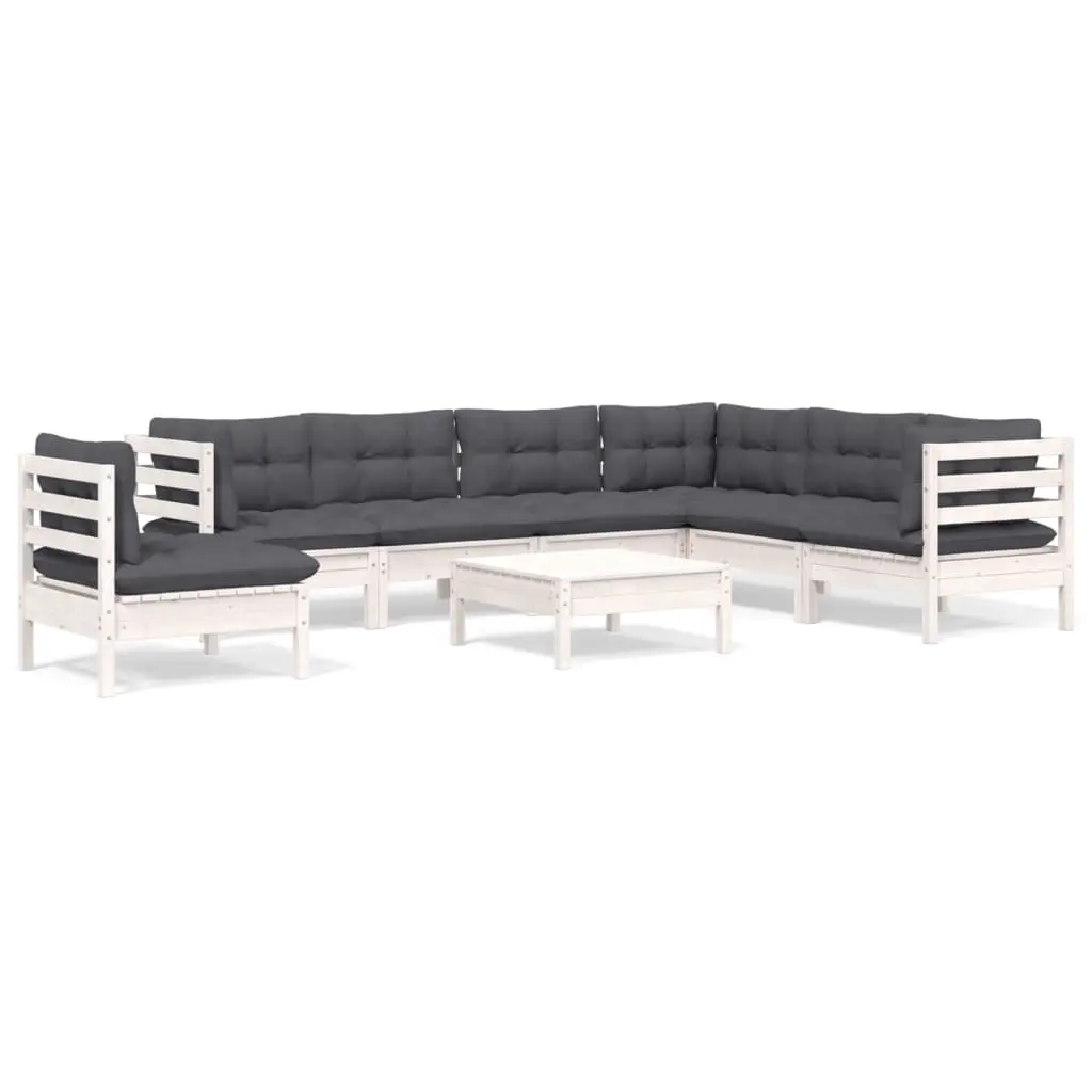 8 Piece Garden Lounge Set with Cushions White Solid Pinewood 3096726 - Furniture