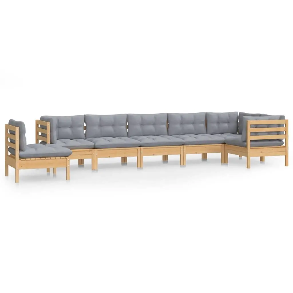 8 Piece Garden Lounge Set with Grey Cushions Solid Pinewood 3096730 - Furniture